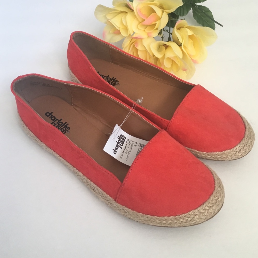 CHARLOTTE RUSSE ORANGE FLAT ESPADRILLES BRAND NEW WITH TAGS US 6